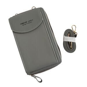 Womens Forever Lovely Faux Leather Travel Wallet Crossbody Purse Light Gray NWOT